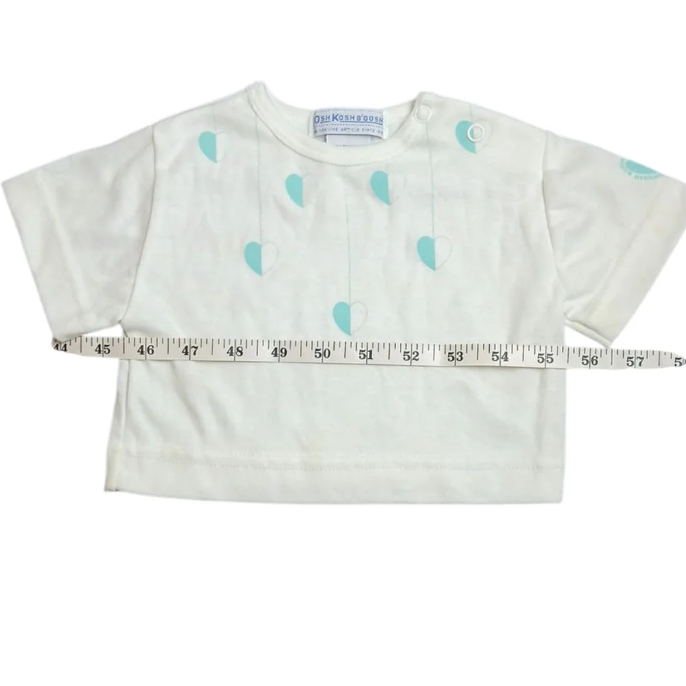 VTG Osh Kosh B'gosh‎ Kids White Shirt with Teal Heart Accents 12 Mos